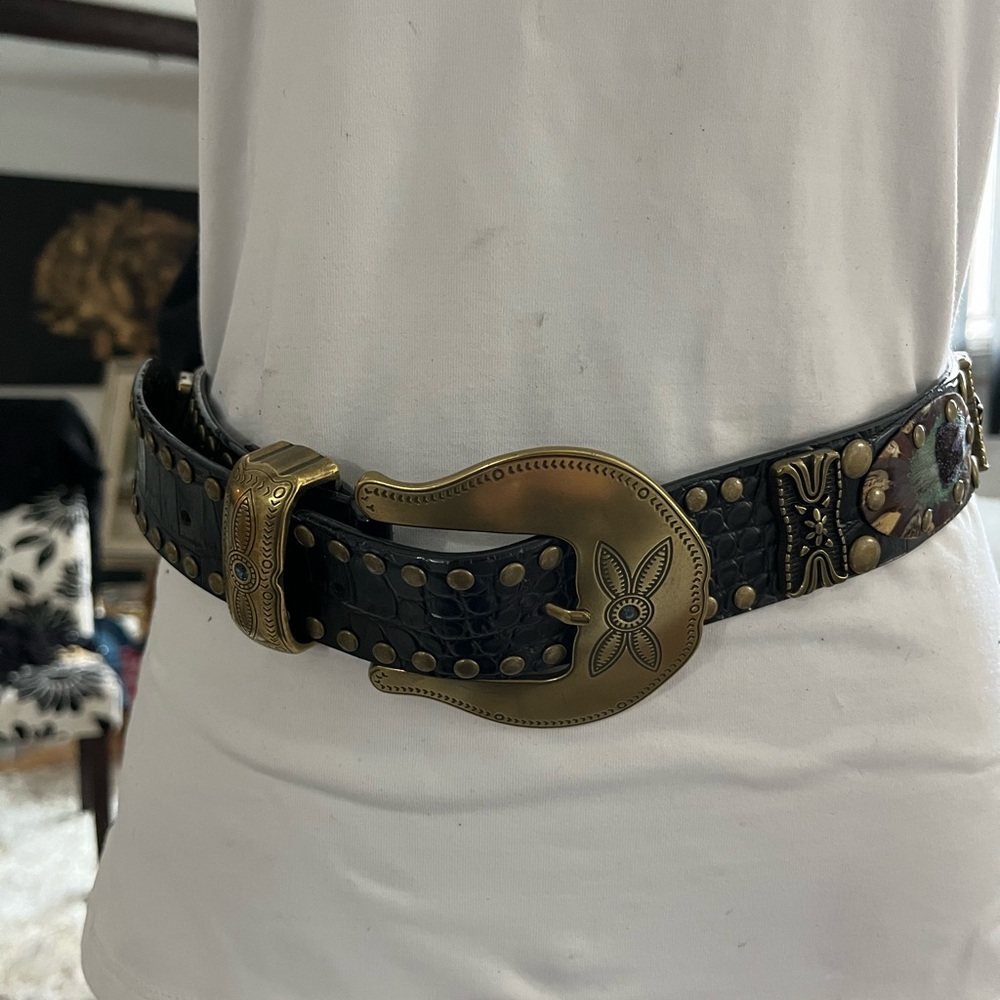 ABS Allen Schwartz studded belt with feathers
